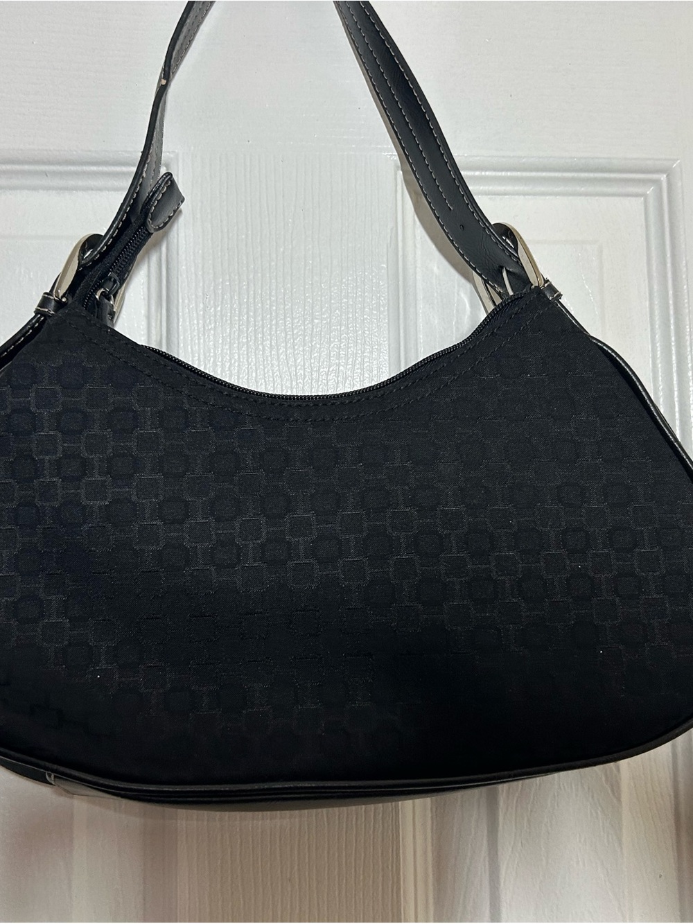 Nine West Black Fabric Shoulder Bag Small Hobo Zip Top Minimalist Y2K Style - Picture 6 of 12